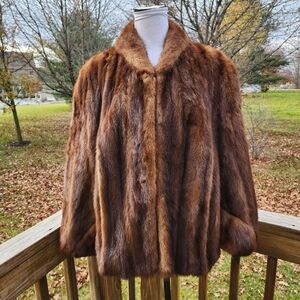 Vtg John Wanamaker Tribout Chocolate Mink Fur Cape Coat One Size 50s 60s